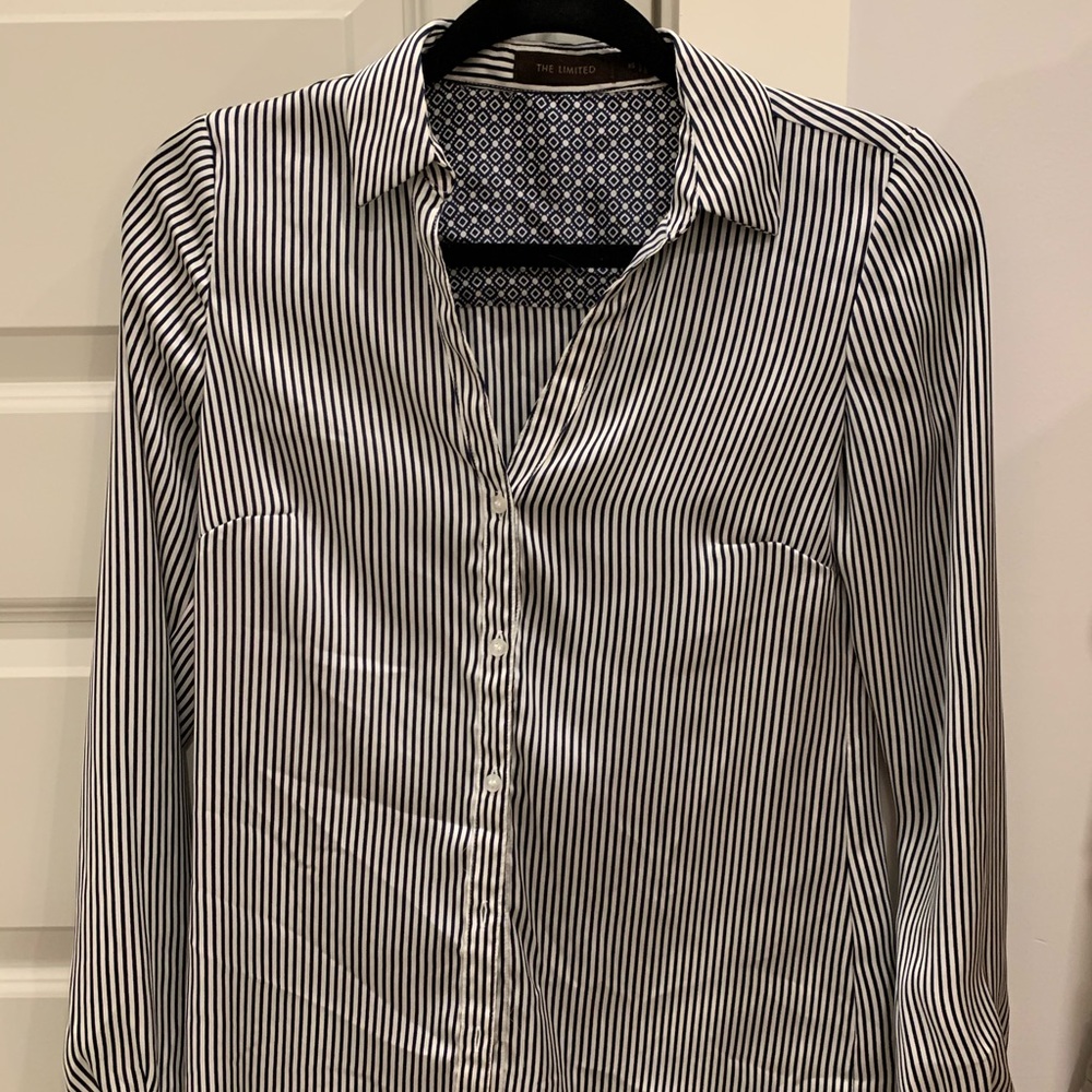 Navy and white striped blouse